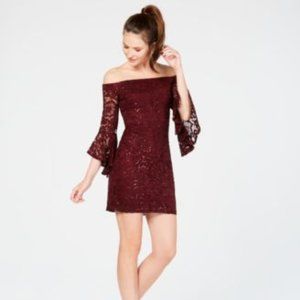 TEEZE ME Women's Sequin Lace Off-Shoulder Dress
